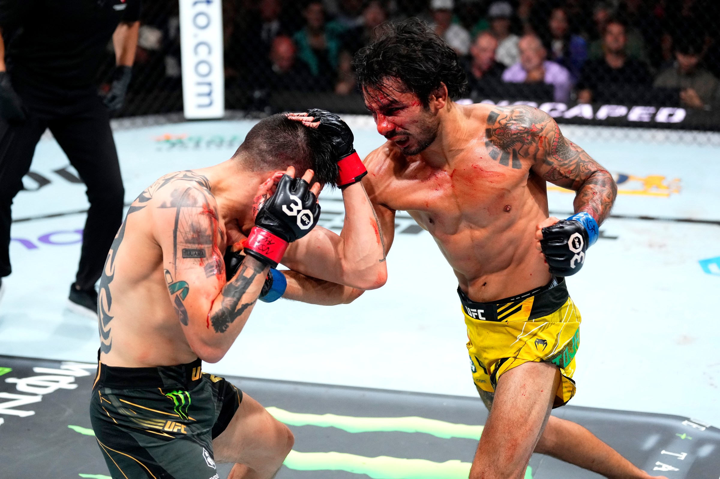 Alexandre Pantoja in a bloody exchange in the Octagon